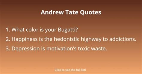 Here are three empowering <b>Andrew</b> <b>Tate</b> <b>quotes</b> that truly encapsulate his philosophy towards life:. . Andrew tate quotes bugatti